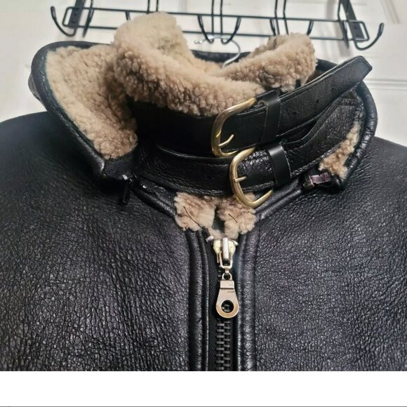 VTG Sheepskin Shearling B3 Hooded Flight Bomber Jacket Handmade Leather Men's L - Picture 3 of 16